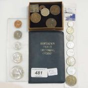 Small quantity of foreign coins and Britain's first decimal coin