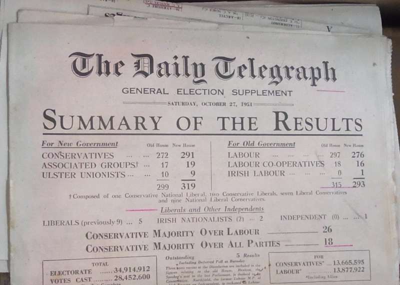 The Daily Telegraph general election supplement, Saturday October 27th 1951, summary of the results,