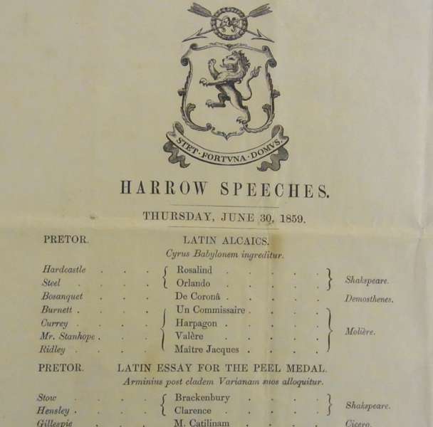 HMS Repluse, 18th August 1874 menu, together with Harrows speeches, June 30th, 1859