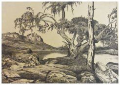 Original etching 
Edward Bouverie Hoyton FRS
"Trevignard", circa 1929, 33 x 39cm, unframed