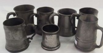 Collection of Victorian and later pewter tankards, most with excise mark VR, (7)