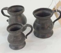 Victorian pewter one eighth pint measure, excise mark VR, pewter half quatrine and a pewter gill, (
