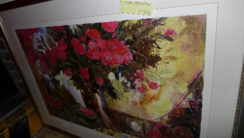 A large limited edition print still life `Morning Flowers` signed in pencil D.M. Francis W 84 H 54