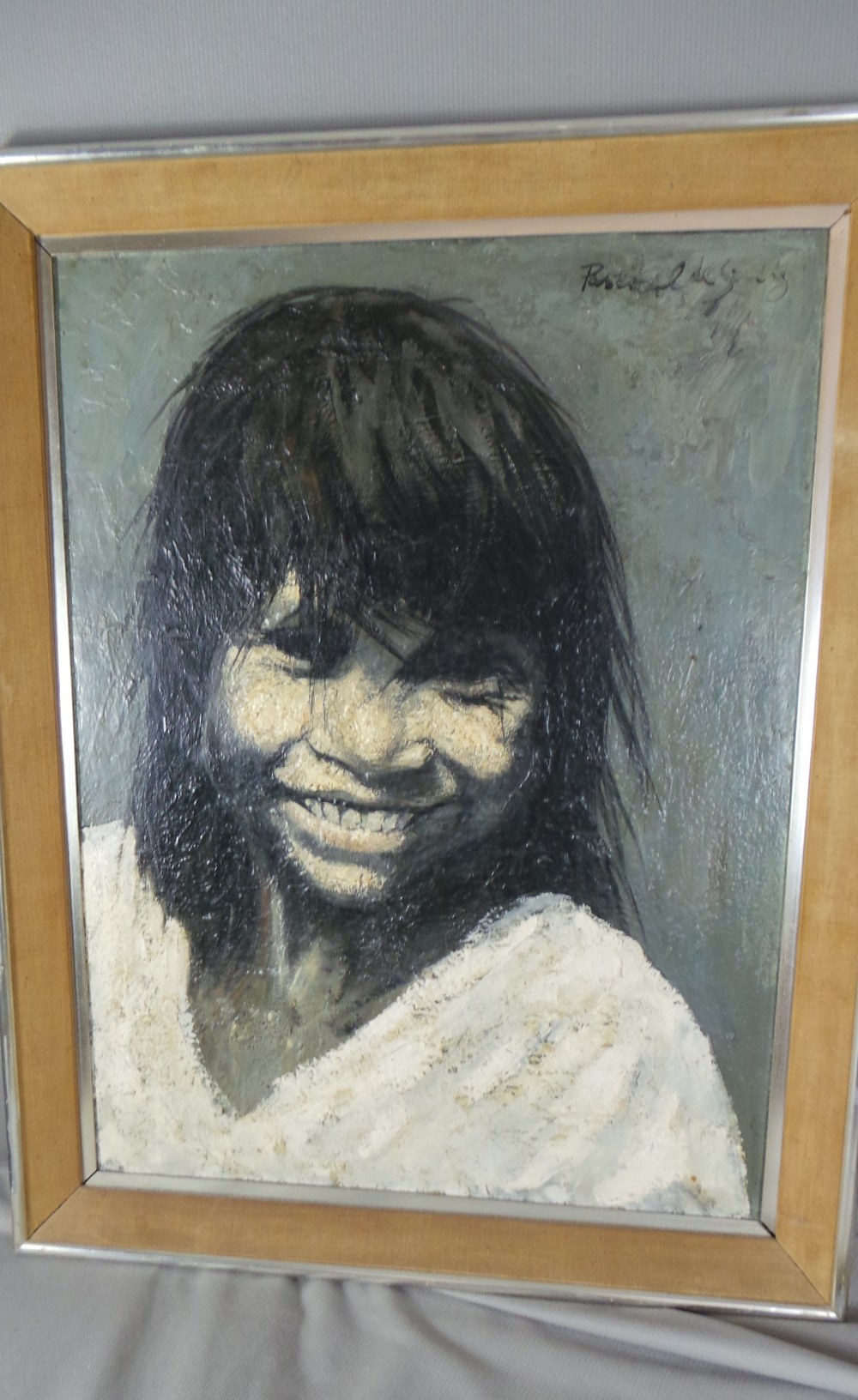 A Pascoal de Souza, Indian, RO1, RBA (born Goa 1928) oil on canvas portrait of a `Gypsy Child`