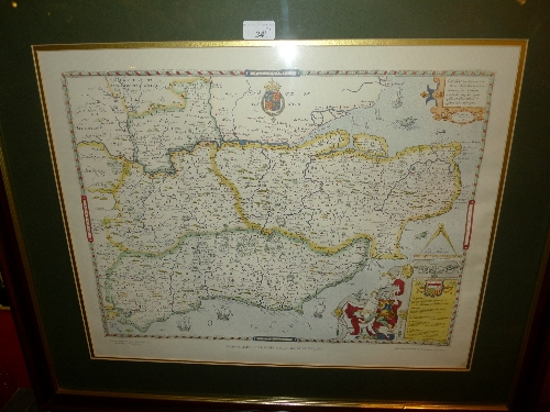 A framed and glazed map of Sussex and a similar of Hampshire [2] W 70-80 cm