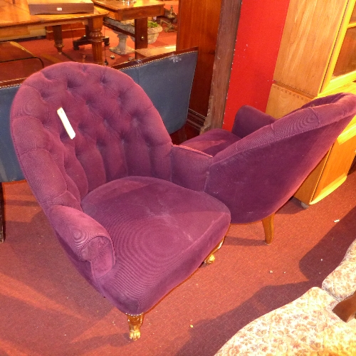 A conversation seat the buttoned upholstery in purple velour W x 135 cm