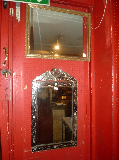 A Venetian design mirror together with a mirror in a gilt frame H 65 - 70 cm