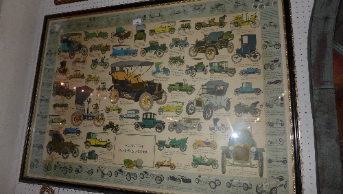 A pair of glazed and framed collage of vintage cars W 105 X H 74 cm