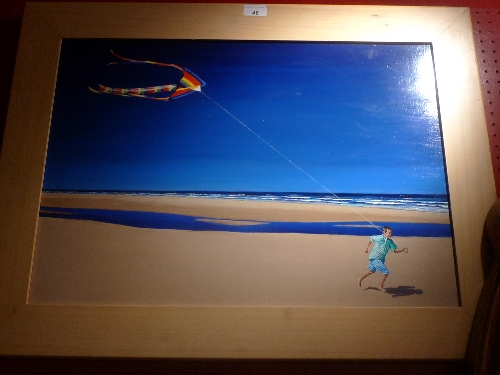 An oil on board young boy flying a kite by Colin Hamilton W 75 x H 57 cm