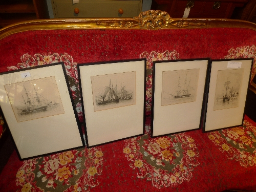 A set of four etchings by Edward William Cooke RA (1811-1880) of ships W 33 x H 44 cm