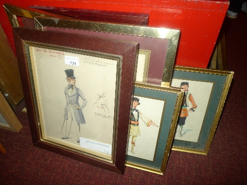A collection of framed and glazed hand coloured engraving theatre figure studies in costume W 22 -