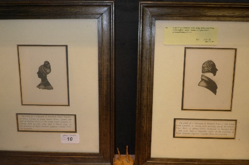 A set of two Victorian silhouettes of Richard Price and Elizabeth Engel framed and glazed with