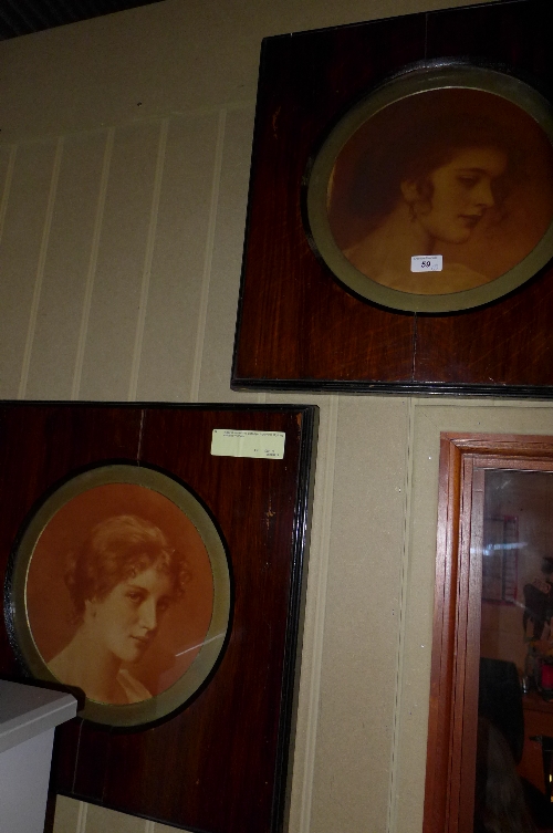 A pair of framed and glazed photogravures of young maidens W 37 cm