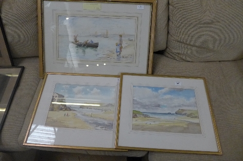 A set of three watercolours of coastal scenes