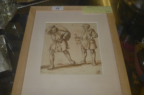 An early C19th sepia old master style of two working men