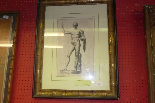 A classical print of a nude man within gold leaf frame