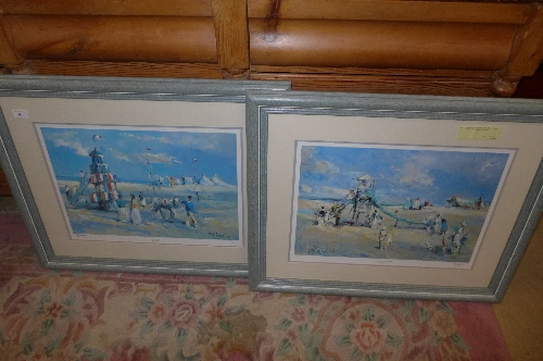 A pair of Limited Edition prints of French beach scenes with certificate by D`Aguiler