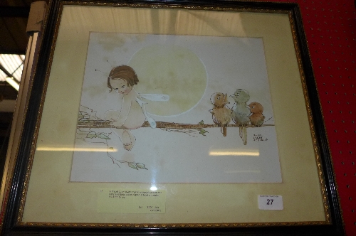 A Mabel Lucy Atwell original watercolour from her Fairy and Birds series signed at front and dated