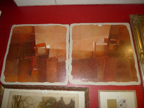 A pair of paintings on plaster abstract studies W 72 x H 72 cm