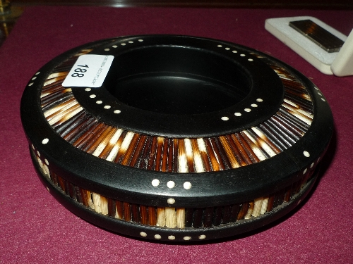 An early C20th Ceylonese ebony and porcupine quill circular bowl Width 18 cm