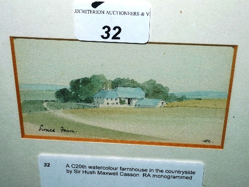 A C20th watercolour farmhouse in the countryside by Sir Hush Maxwell Casson  RA monogrammed  W 25 X