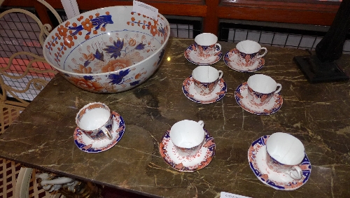 A Crown Derby teaset decorated in the Imari palette a similar Spode cup and similar bowl W 10 - 33