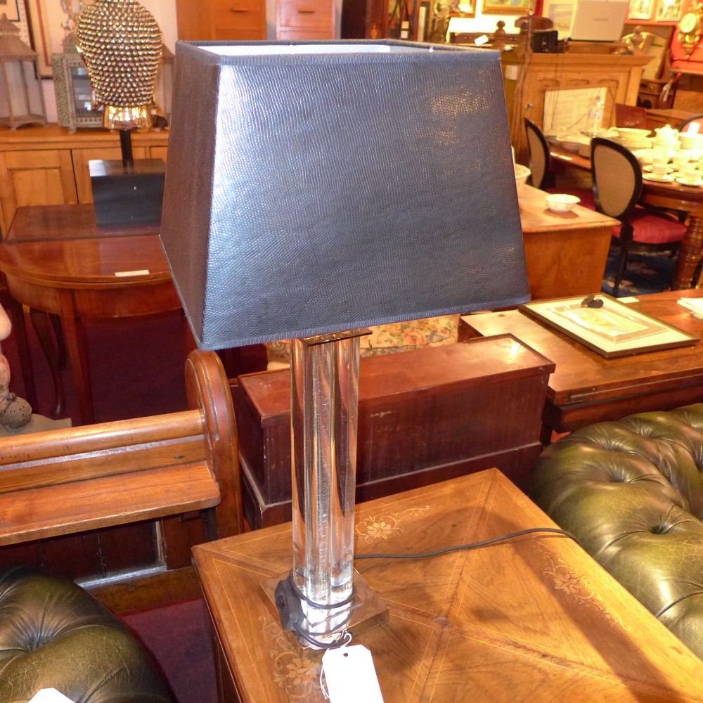 A chrome and glass table lamp with shade H 68 cm