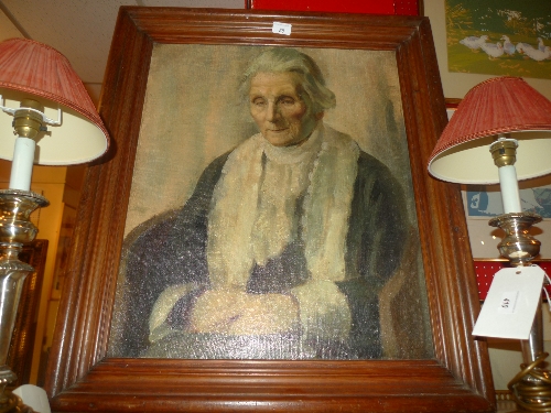 A late C19th portrait of a seated lady in a pine frame W 65 x H 77 cm