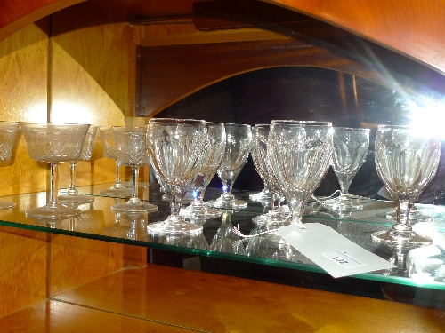 A set of five Webb Royal Yacht pattern drinking glasses together with four Edwardian etched glasses