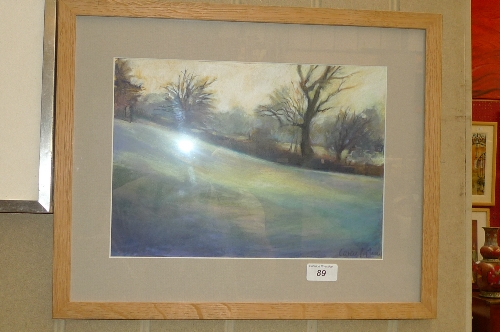 A mixed media pastel and watercolour ``Frost Early Morning`` by Karen Popham W 33 H 23 cm