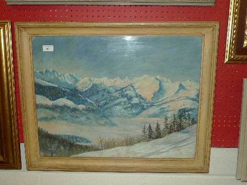 A mixed media mountainous landscape study framed and glazed W 61 H 46 cm