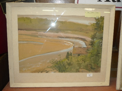 A watercolour river landscape signed framed and glazed W 56 H 37 cm