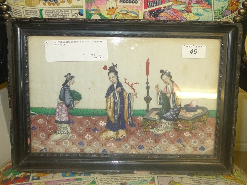 A C19th Japanese oil on paper Geisha scene W 26 H 20 cm