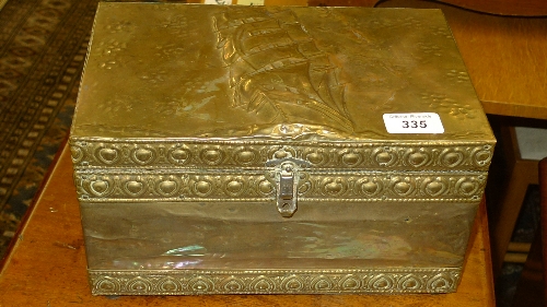 A brass clad jewellery casket  W 28cm