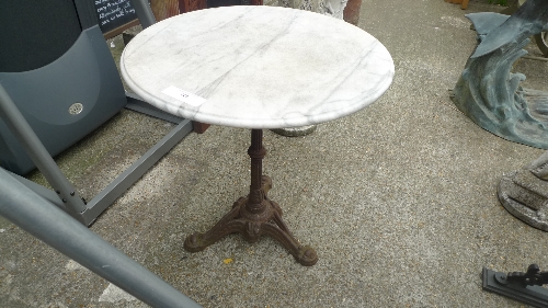 A marble top and cast iron pub table W 70cm