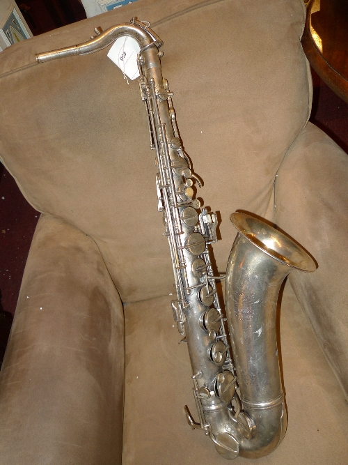 A silver plated The Regent saxophone engraved The British Bored Instrument Co Ltd London
