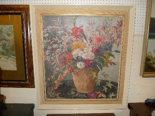 A large early 20th Century English oil on board floral still life by Fairlie Harmer 1876 - 1945 a