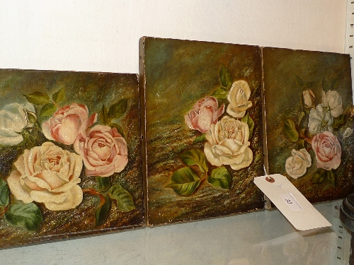 A set of three C19th oils on canvas of roses