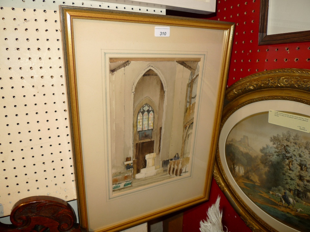 A watercolour interior scene of Ranworth church Norfolk glazed and framed