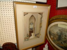 A watercolour interior scene of Ranworth church Norfolk glazed and framed.  56 x 42cm.