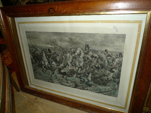 A print of a battle scene entitled `Gordons and Greys to the Front`