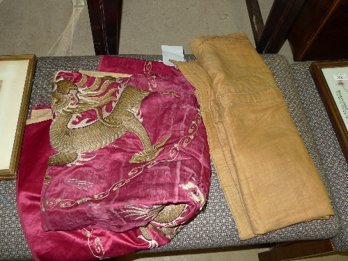 A late C19th early C20th Chinese silk Imperial dragon textile and a C19th Persian silk floral