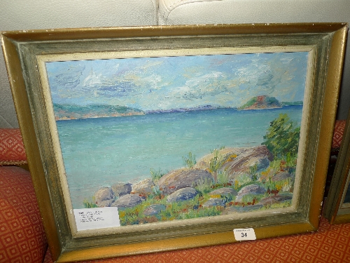 A Scandinavian oil on board Coastal scene Monogrammed T.B