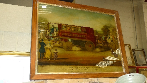 A Victorian print on glass entitled `The Enterprise Steam Omnibus`