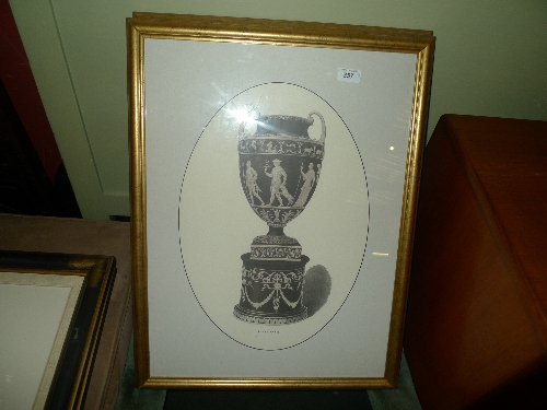 A pair of prints of Grecian urns and a similar pair