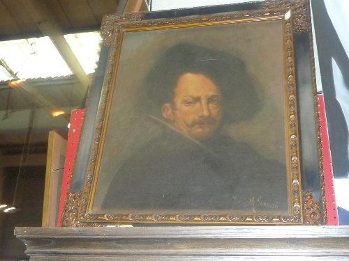 An oil on board of A Gentleman with Moustache within ebonised frame