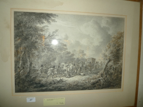 An C18th inkwash battle scene by Dirk Langendirk framed and glazed