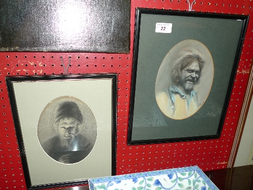 A pair of North Indian chalk drawings `A Gentleman from Simia` and a similar both glazed and framed