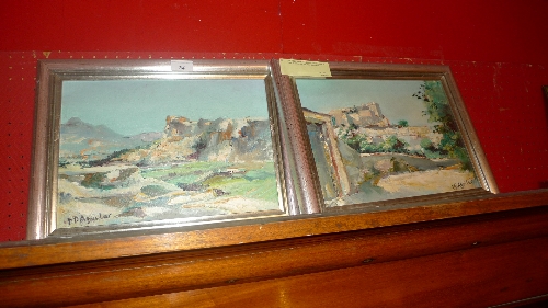 Two C20th oils on board by Michael D`Aguilar; Vista de Salobrena and Vella Salobrena