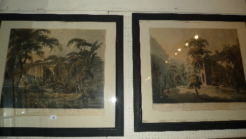 A pair of late C19th hand coloured engravings architectural buildings in North Wales